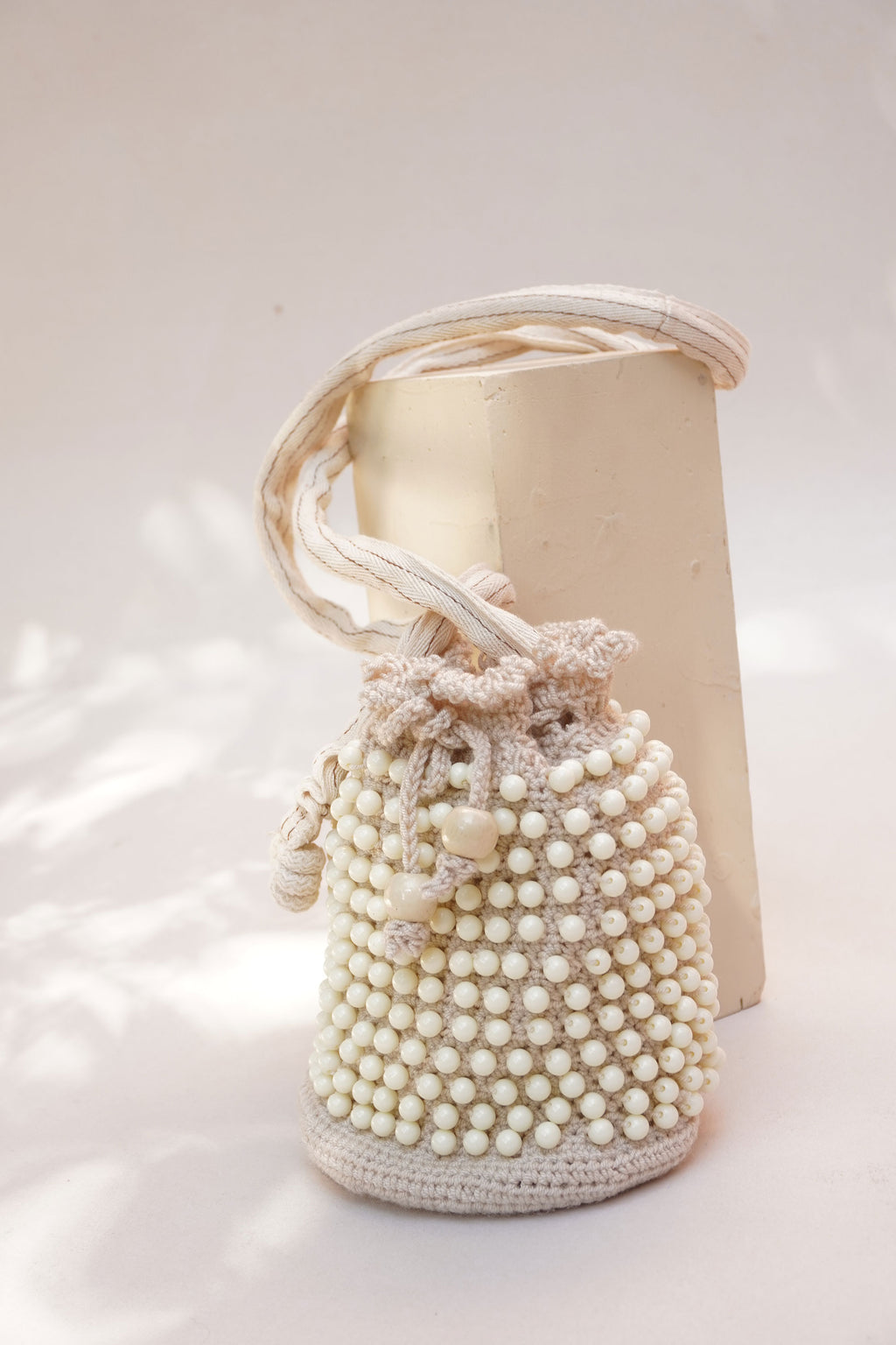 Bolso de lino y mostacilla Beige Dots