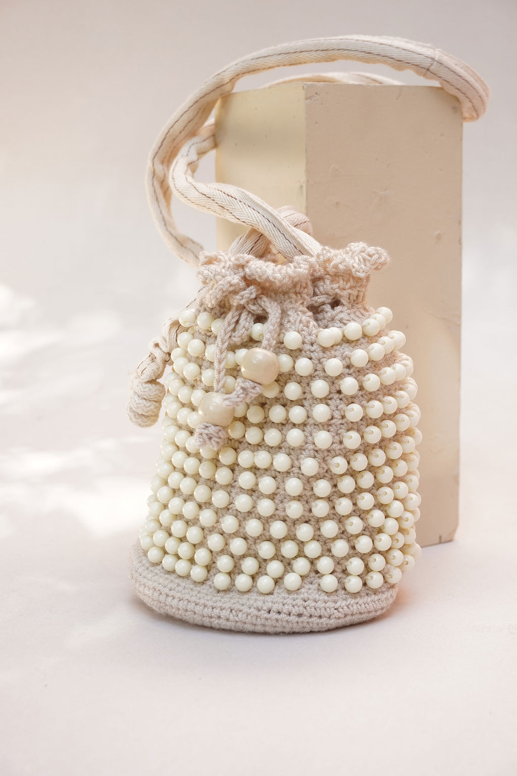 Bolso de lino y mostacilla Beige Dots