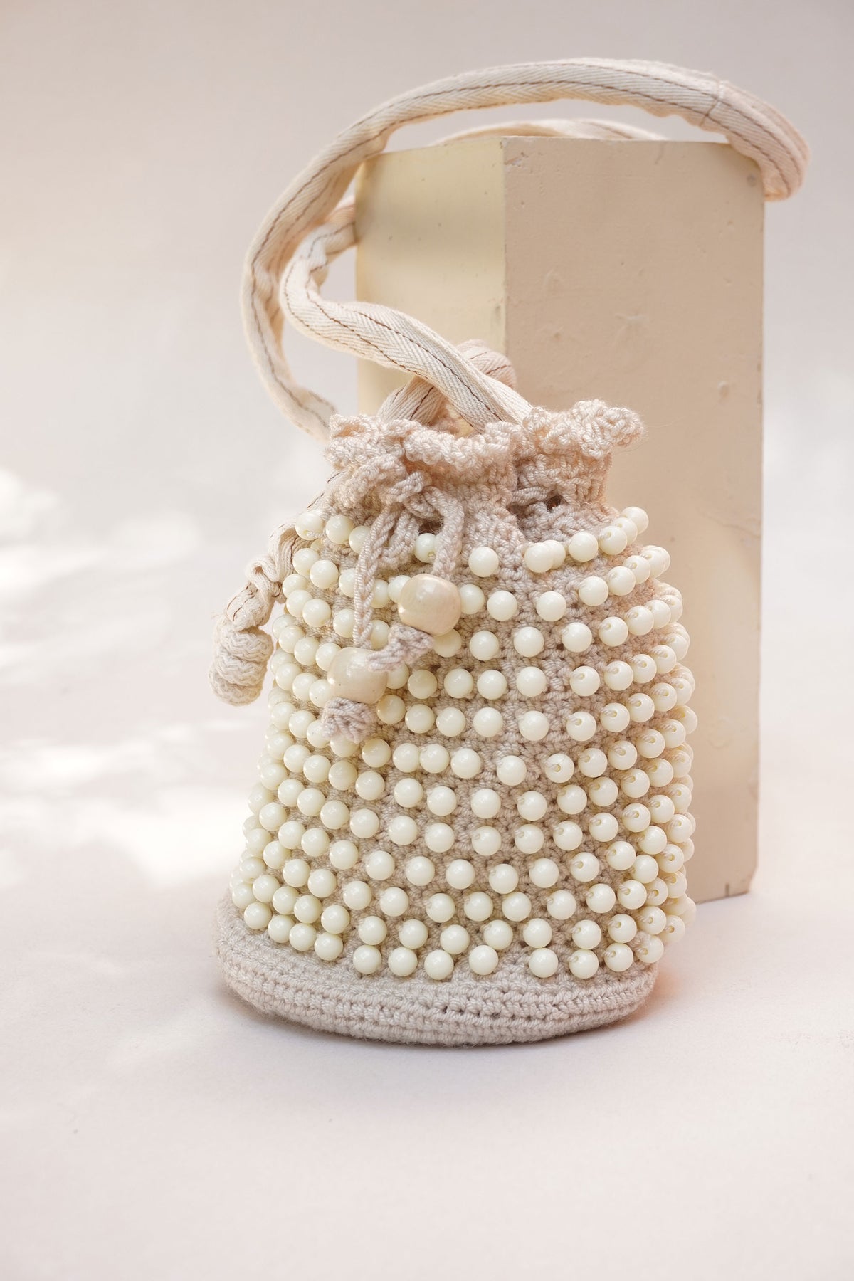 Bolso de lino y mostacilla Beige Dots