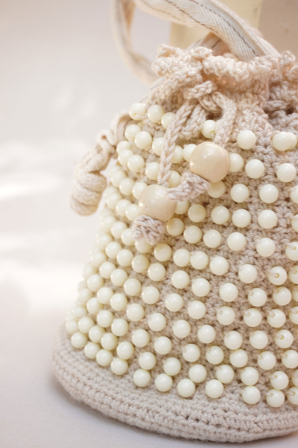 Bolso de lino y mostacilla Beige Dots