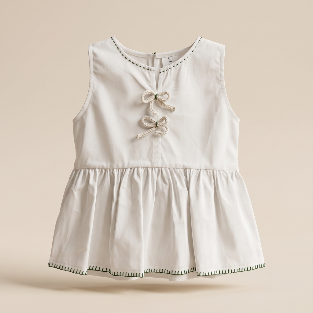 Rocio Top blanco con puntada verde
