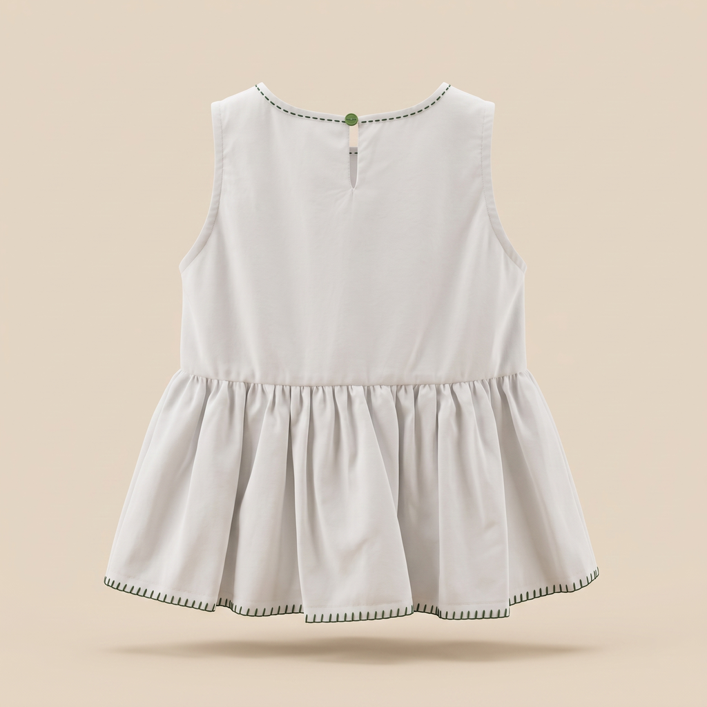 Rocio Top blanco con puntada verde