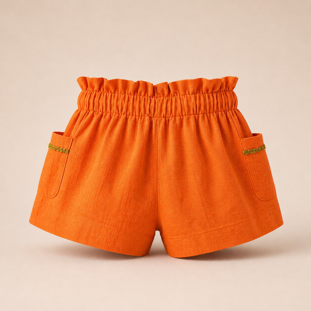 Short Naranja en Lino  Bordado a Mano